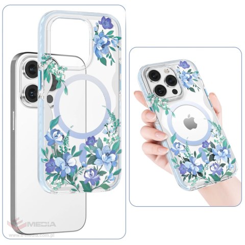 Kingxbar Flora Series magnetyczne etui iPhone 14 Plus MagSafe ozdobione nadrukiem w kwiaty orchid