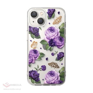 Ringke Fusion Design pancerne etui pokrowiec z żelową ramką iPhone 14 Plus przezroczysty (Purple rose) (FD637E29)