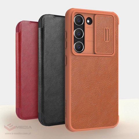 Nillkin Qin Leather Pro Case etui Samsung Galaxy S23+ pokrowiec z klapką osłona na aparat brązowe