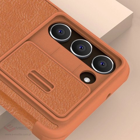 Nillkin Qin Leather Pro Case etui Samsung Galaxy S23+ pokrowiec z klapką osłona na aparat brązowe