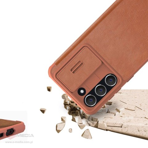 Nillkin Qin Leather Pro Case etui Samsung Galaxy S23+ pokrowiec z klapką osłona na aparat brązowe