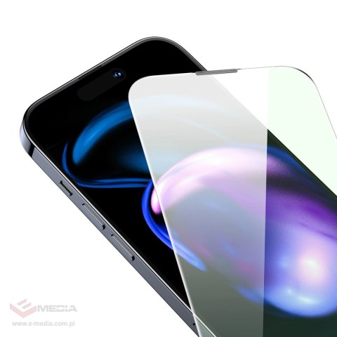 Baseus szkło hartowane do iPhone 14 Pro na cały ekran z filtrem Anti Blue Light i osłoną na głośnik 0.3mm + ramka montażowa