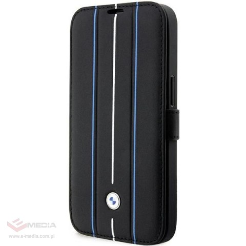 Etui BMW Leather Stamp Blue Lines na iPhone 14 Pro - czarne