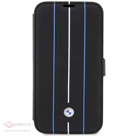 Etui BMW Leather Stamp Blue Lines na iPhone 14 Pro - czarne