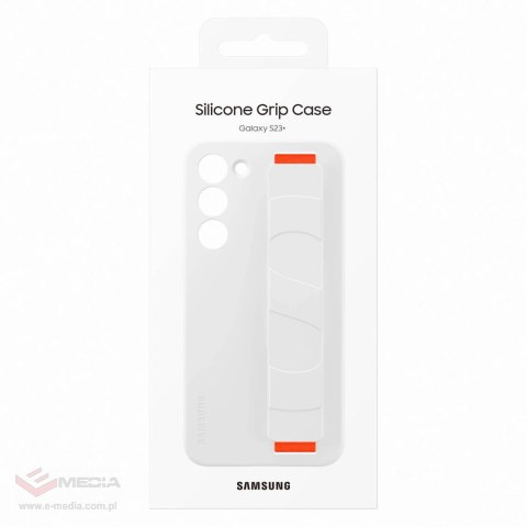 Samsung Silicone Grip Cover etui Samsung Galaxy S23+ silikonowy pokrowiec z paskiem na rękę białe (EF-GS916TWEGWW)