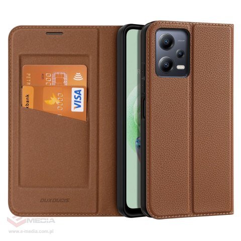 Dux Ducis Skin X2 etui do Xiaomi Redmi Note 12 5G / Poco X5 5G pokrowiec z klapką portfel podstawka brązowe