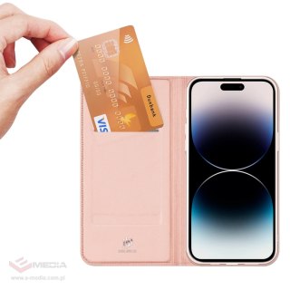 Etui do iPhone 15 Pro pokrowiec z klapką i portfelem Dux Ducis Skin Pro - różowe