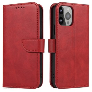 Etui portfel z klapką podstawką do iPhone 15 Pro Max Magnet Case - czerwone