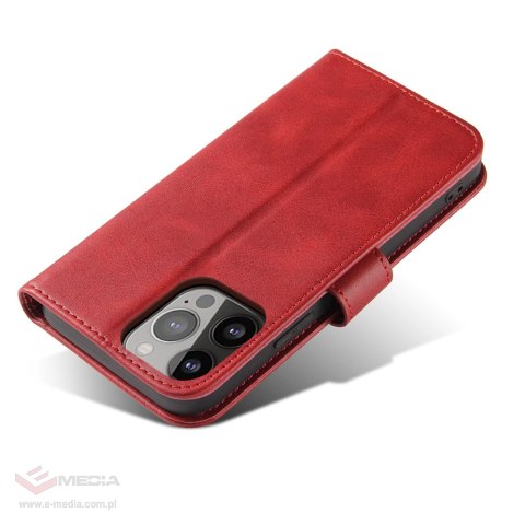 Etui portfel z klapką podstawką do iPhone 15 Pro Max Magnet Case - czerwone