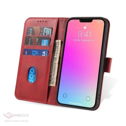 Etui portfel z klapką podstawką do iPhone 15 Pro Max Magnet Case - czerwone