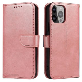 Etui portfel z klapką podstawką do iPhone 15 Pro Max Magnet Case - różowe