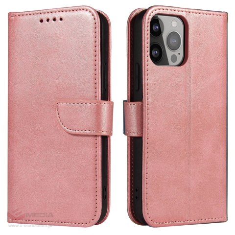 Etui portfel z klapką podstawką do iPhone 15 Pro Max Magnet Case - różowe