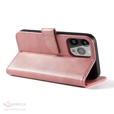 Etui portfel z klapką podstawką do iPhone 15 Pro Max Magnet Case - różowe