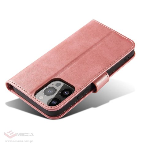 Etui portfel z klapką podstawką do iPhone 15 Pro Max Magnet Case - różowe