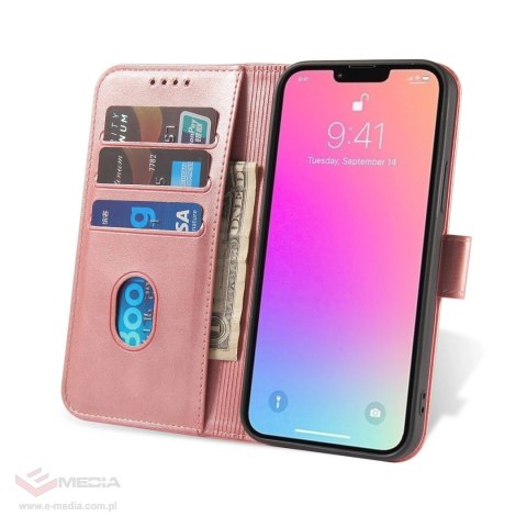 Etui portfel z klapką podstawką do iPhone 15 Pro Max Magnet Case - różowe