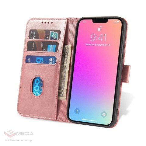 Etui z klapką i portfelem Magnet Case do iPhone 15 - różowe