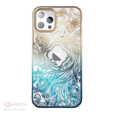 Luksusowe etui iPhone 14 Pro z kryształami Kingxbar Phoenix - złoto-niebieskie