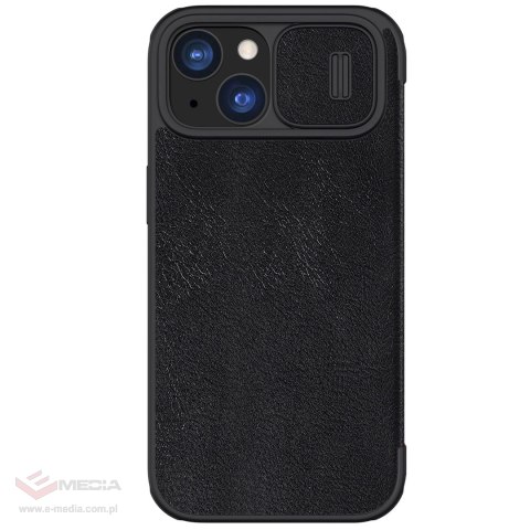 Skórzane etui z klapką Nillkin Qin Pro Leather do iPhone 15 z osłoną aparatu - czarne