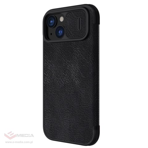 Skórzane etui z klapką Nillkin Qin Pro Leather do iPhone 15 z osłoną aparatu - czarne