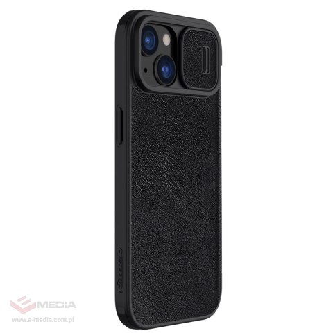 Skórzane etui z klapką Nillkin Qin Pro Leather do iPhone 15 z osłoną aparatu - czarne