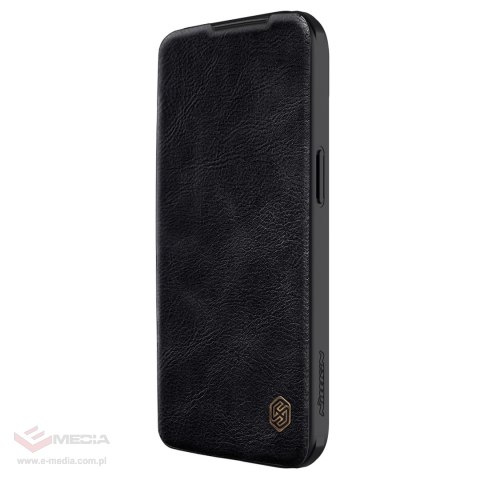 Skórzane etui z klapką Nillkin Qin Pro Leather do iPhone 15 z osłoną aparatu - czarne