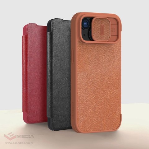 Skórzane etui z klapką Nillkin Qin Pro Leather do iPhone 15 z osłoną aparatu - czarne