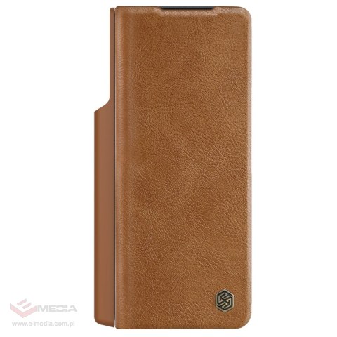 Skórzane etui z klapką i osłoną aparatu do Samsung Galaxy Z Fold 5 Nillkin Qin Leather Pro - brązowy