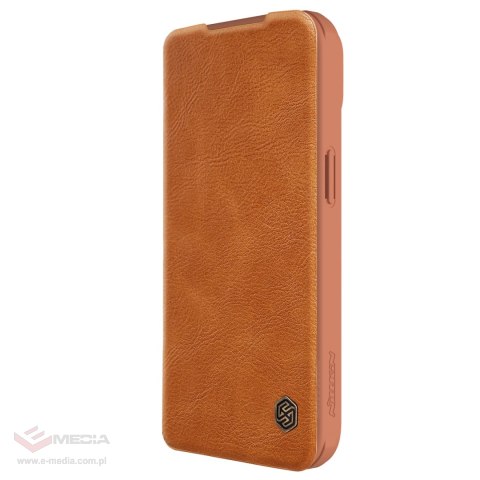 Skórzane etui z klapką osłoną aparatu do iPhone 15 Plus Nillkin Qin Pro Leather - brązowe