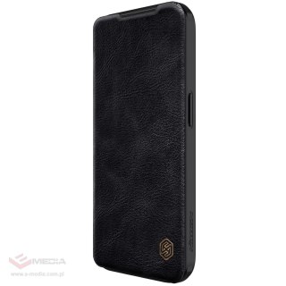 Skórzane etui z klapką osłoną aparatu do iPhone 15 Pro Nillkin Qin Pro Leather - czarne