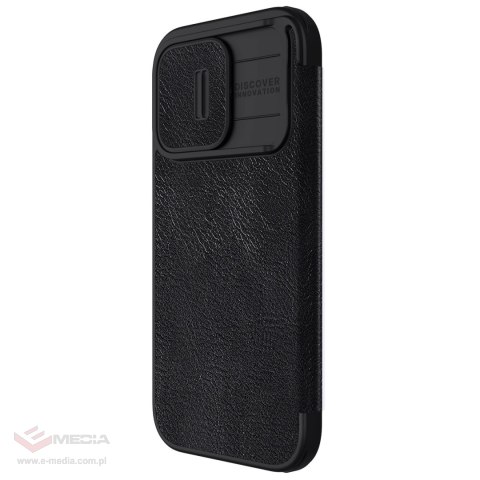 Skórzane etui z klapką osłoną aparatu do iPhone 15 Pro Nillkin Qin Pro Leather - czarne