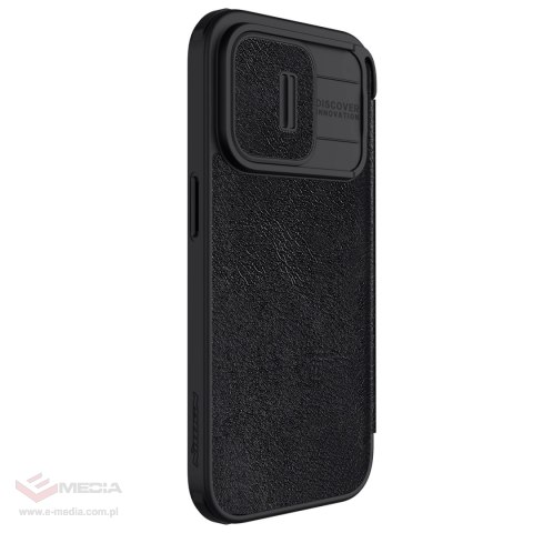 Skórzane etui z klapką osłoną aparatu do iPhone 15 Pro Nillkin Qin Pro Leather - czarne