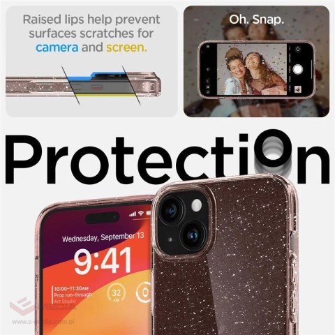 Etui Spigen Liquid Crystal Glitter na iPhone 15 Plus - różowo-przezroczyste