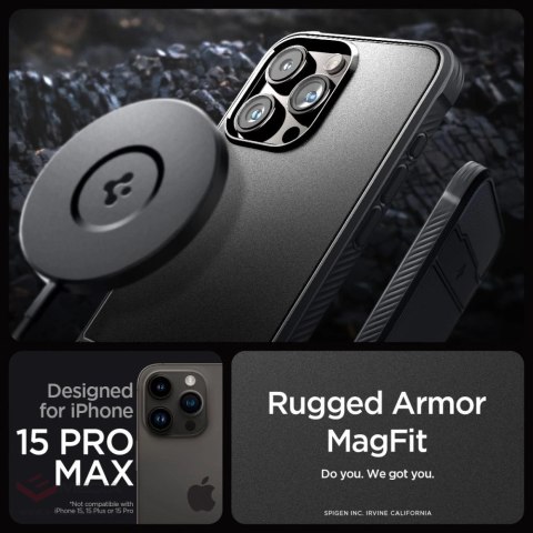 Etui Spigen Rugged Armor Mag z MagSafe na iPhone 15 Pro Max - czarny mat