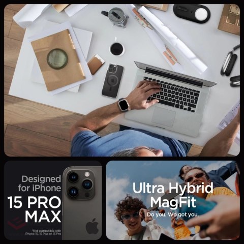 Etui Spigen Ultra Hybrid Mag z MagSafe na iPhone 15 Pro Max - szare