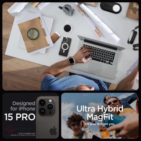 Etui Spigen Ultra Hybrid Mag z MagSafe na iPhone 15 Pro - przezroczysto-matowe