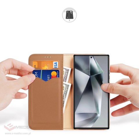 Etui Dux Ducis Hivo z klapką i blokadą RFID do Samsung Galaxy S24 Ultra - brązowe