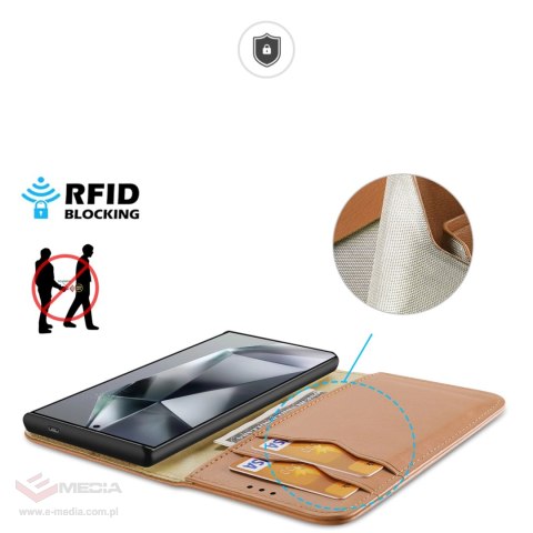 Etui Dux Ducis Hivo z klapką i blokadą RFID do Samsung Galaxy S24 Ultra - brązowe