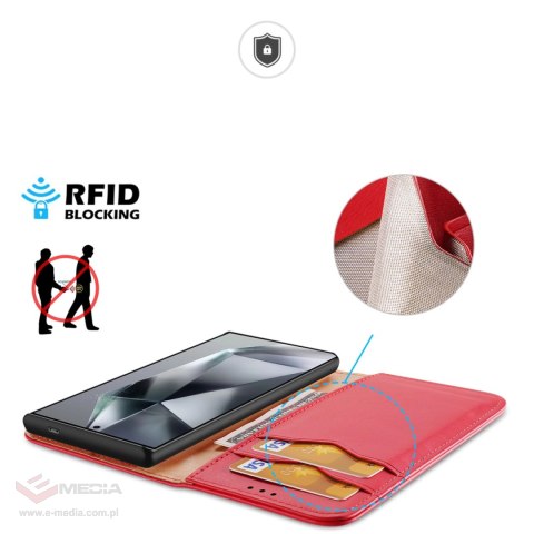 Etui Dux Ducis Hivo z klapką i blokadą RFID do Samsung Galaxy S24 Ultra - czerwone