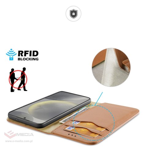 Etui Dux Ducis Hivo z klapką i blokadą RFID do Samsung Galaxy S24+ - brązowe