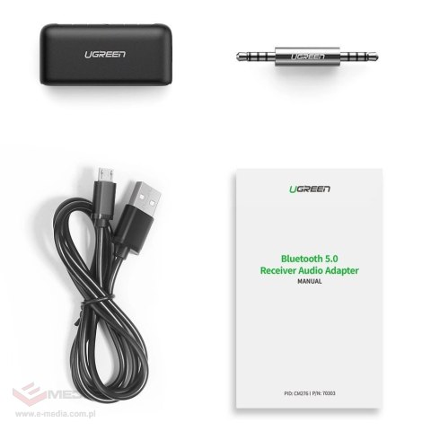 Ugreen odbiornik dźwięku Bluetooth 5.0 audio AUX mini jack do samochodu czarny (70303)