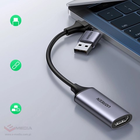 Adapter Ugreen CM489 40189 HDMI (żeński) - USB-A / USB-C (męski) - szary