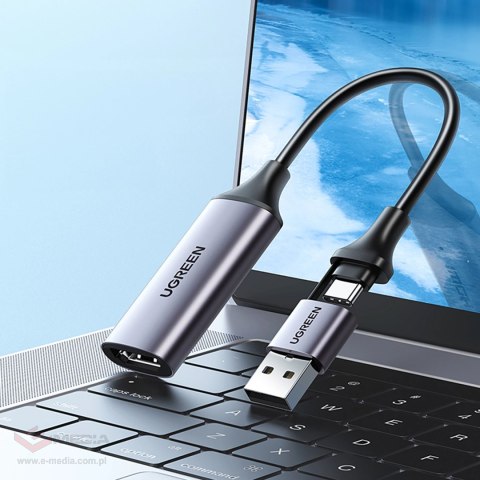 Adapter Ugreen CM489 40189 HDMI (żeński) - USB-A / USB-C (męski) - szary