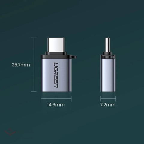 Adapter Ugreen US270 USB-C (męski) / USB-A 3.0 (żeński) ze smyczą - szary