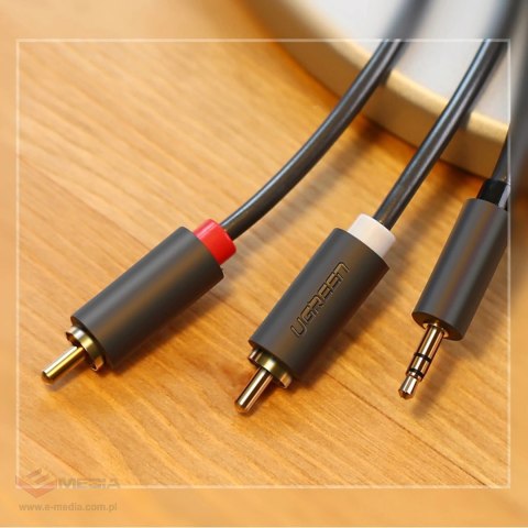 Kabel Ugreen AV102 10772 3,5 mm mini jack (męski) / 2RCA (męski) 1m - szary