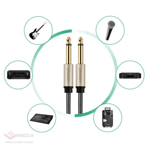 Kabel Ugreen AV128 10636 mono TS jack 6,35mm / jack 6,35mm 1m - szary