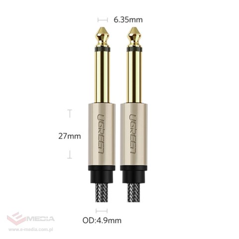 Kabel Ugreen AV128 10639 mono TS jack 6,35mm / jack 6,35mm 3m - szary