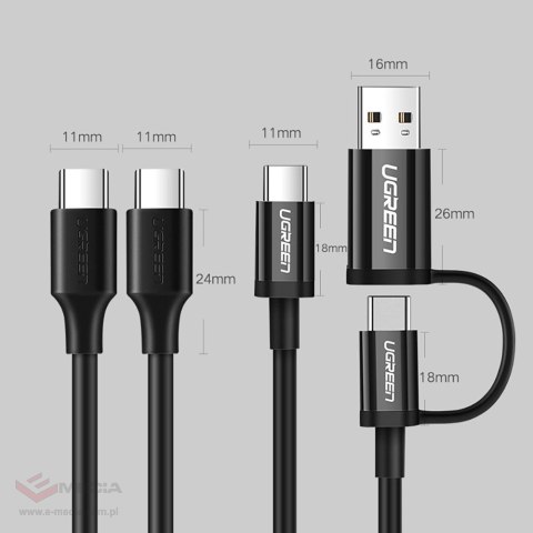 Kabel Ugreen US286 USB-C - USB-C 3A 480Mb/s 3m - czarny