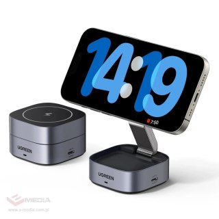 Ładowarka Ugreen W526 indukcyjna 3w1 MagSafe / Qi na telefon / słuchawki z portem USB-C - czarna