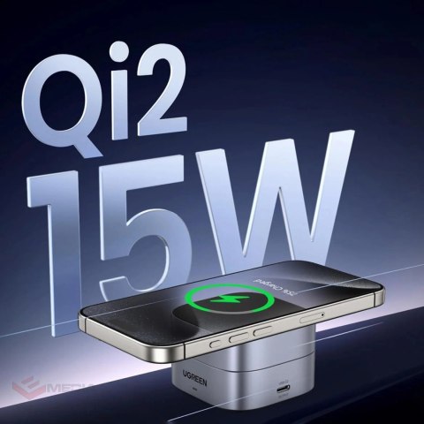 Ładowarka Ugreen W702 indukcyjna 3w1 z MagSafe / Qi2 i portem USB-C na telefon / słuchawki - czarna