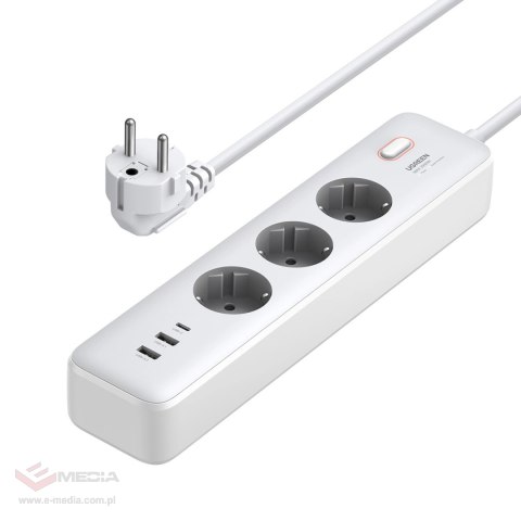 Przedłużacz Ugreen CD286 3x AC 2x USB-A 1x USB-C 30W z włącznikiem - biały